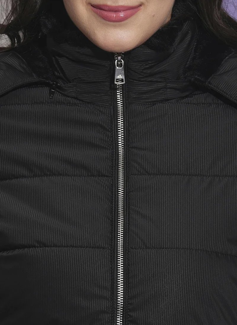 globus Globus Women Mock Neck Front Pockets Winter Wear Insulator Puffer Jacket With Detachable Hood